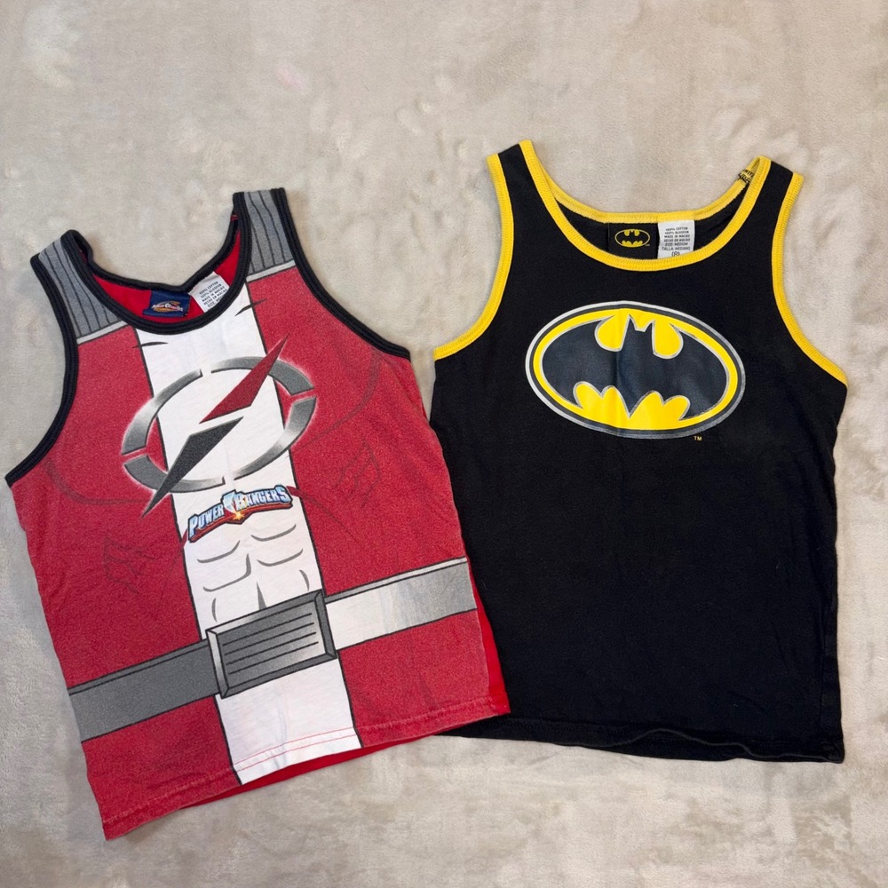 Vintage 2008 Power Rangers & Batman Tank Top Bundle Kids Size 8 Y2K Superhero